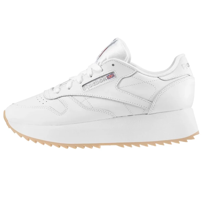 Zapatillas Reebok CL LTHR DOUBLE Mujer Blancas Plateadas | 748201SIZ