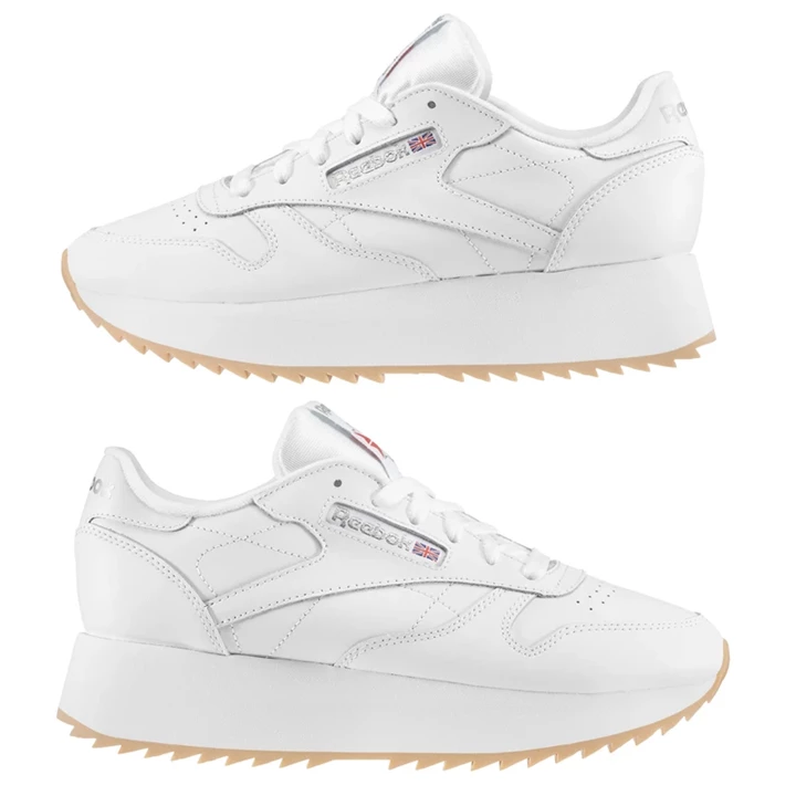 Zapatillas Reebok CL LTHR DOUBLE Mujer Blancas Plateadas | 748201SIZ