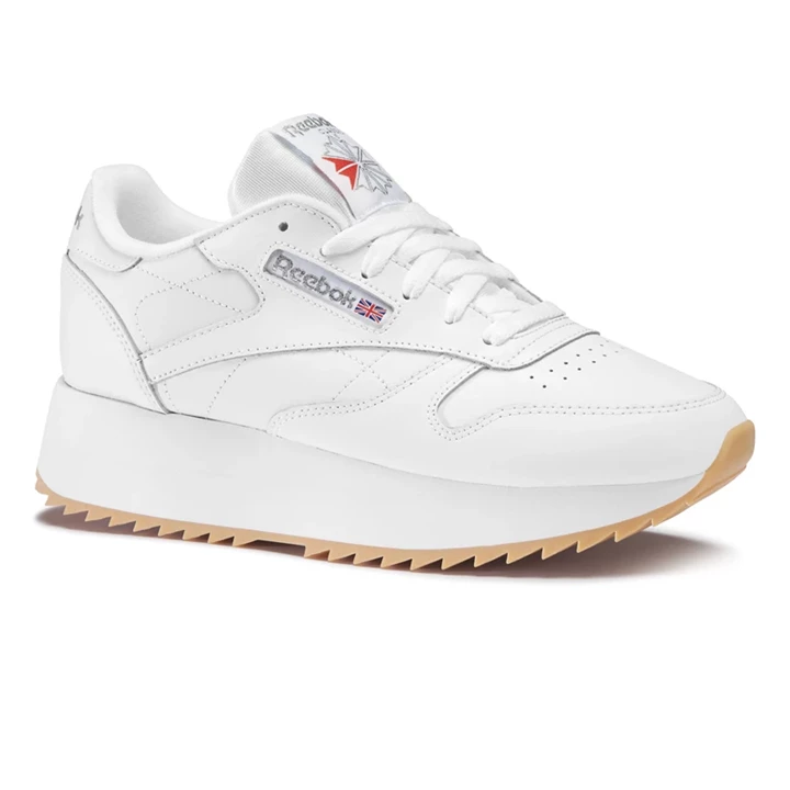 Zapatillas Reebok CL LTHR DOUBLE Mujer Blancas Plateadas | 748201SIZ