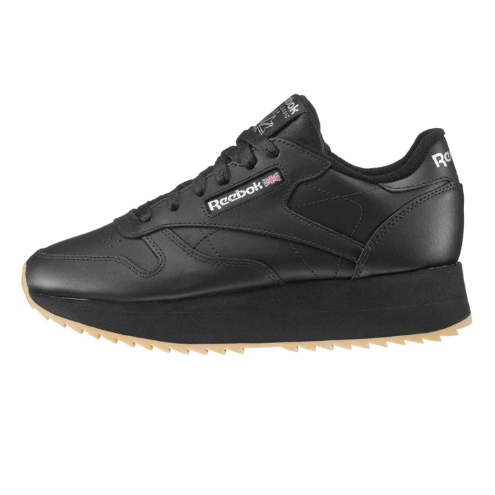 Zapatillas Reebok CL LTHR DOUBLE Mujer Negras Plateadas | 324019QFC