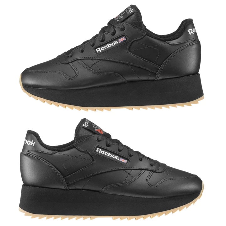 Zapatillas Reebok CL LTHR DOUBLE Mujer Negras Plateadas | 324019QFC