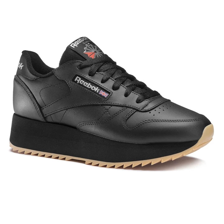 Zapatillas Reebok CL LTHR DOUBLE Mujer Negras Plateadas | 324019QFC