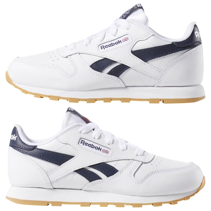 Zapatillas Reebok Classic Leather Niños Blancas Azul Marino | 695431IKJ