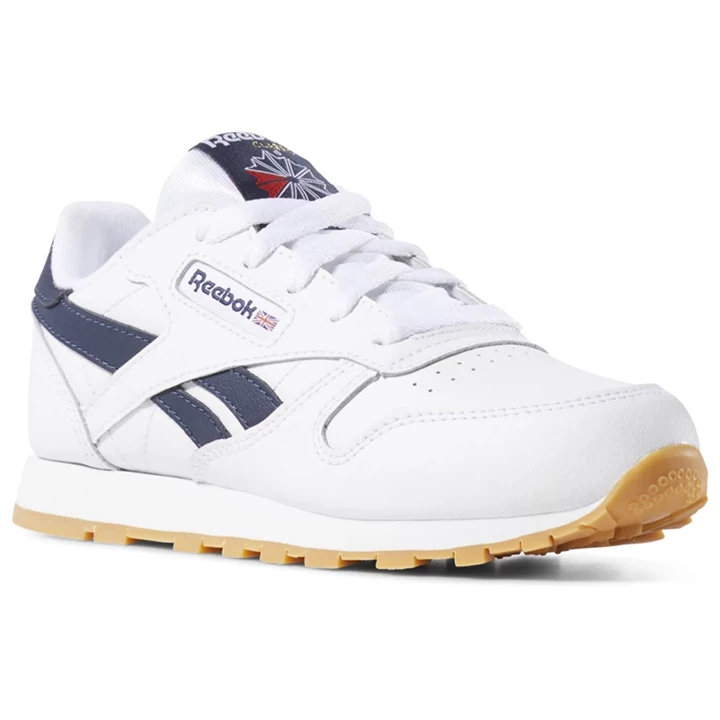 Zapatillas Reebok Classic Leather Niños Blancas Azul Marino | 695431IKJ