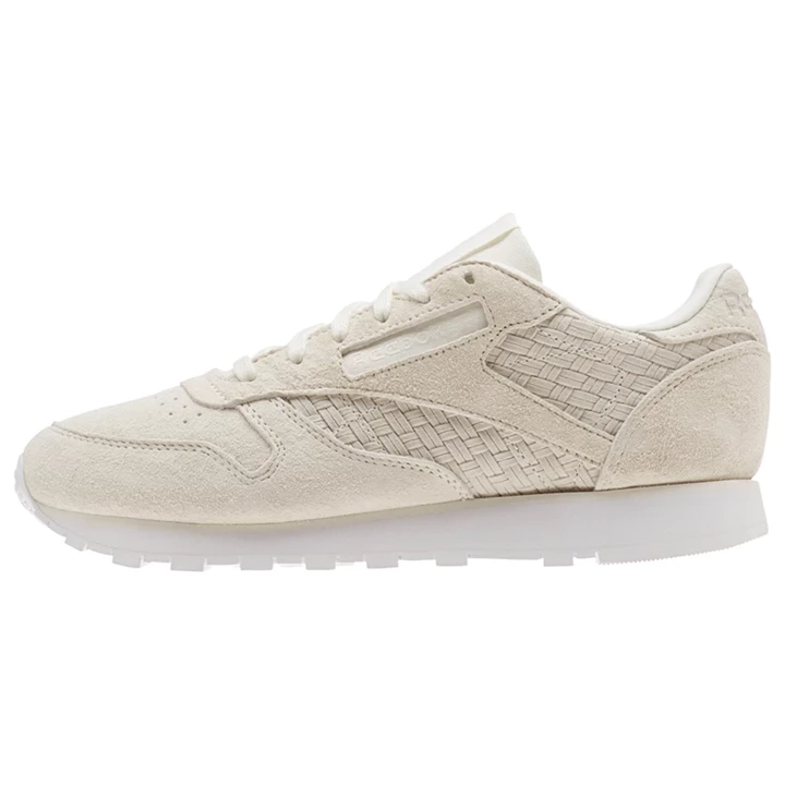 Zapatillas Reebok Classic Leather Woven EMB Mujer Beige Blancas | 847061FJW