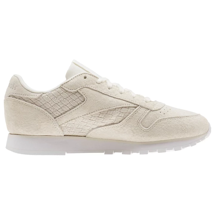 Zapatillas Reebok Classic Leather Woven EMB Mujer Beige Blancas | 847061FJW