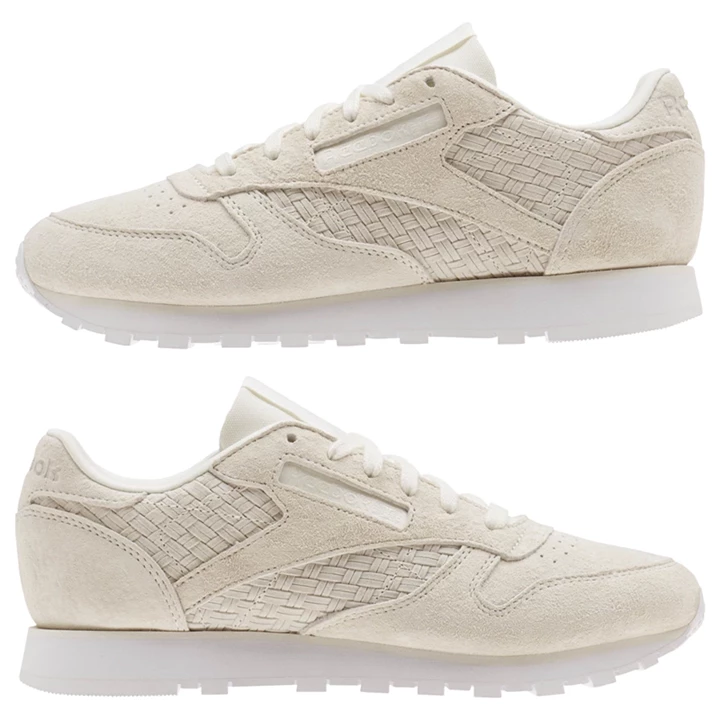 Zapatillas Reebok Classic Leather Woven EMB Mujer Beige Blancas | 847061FJW