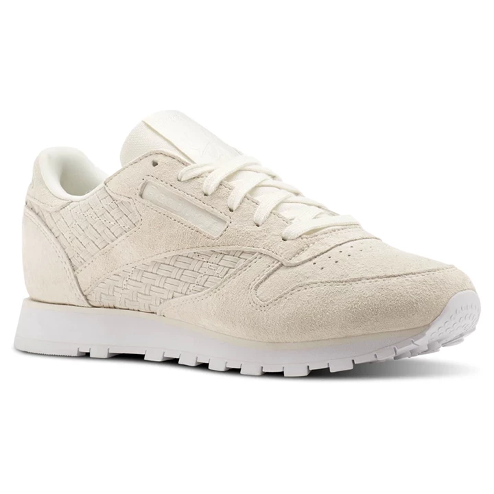 Zapatillas Reebok Classic Leather Woven EMB Mujer Beige Blancas | 847061FJW