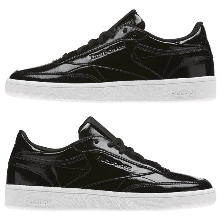 Zapatillas Reebok Club C 85 Charol Mujer Negras Blancas | 768432AIJ