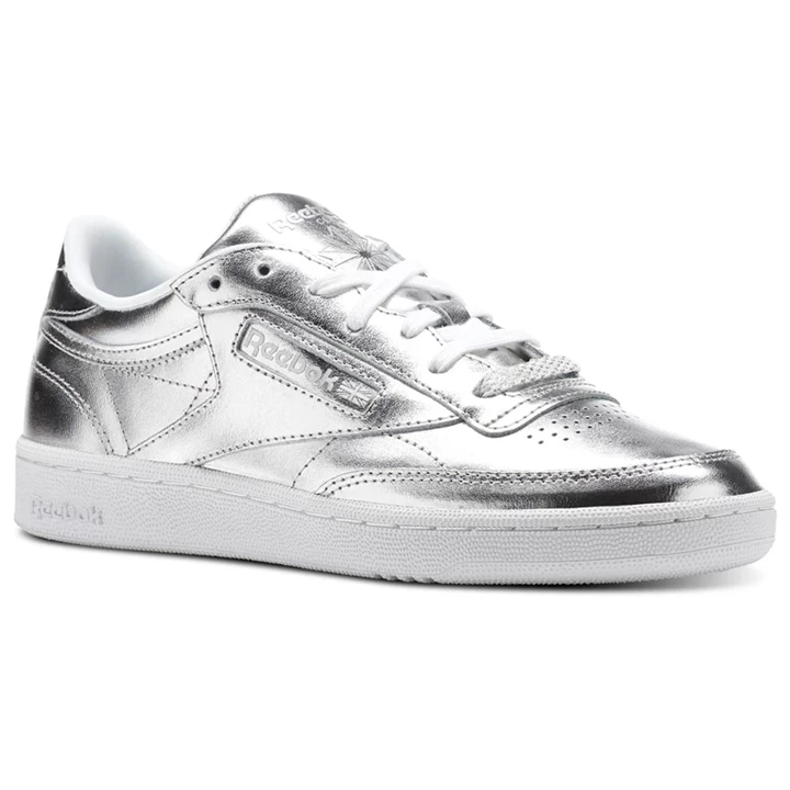 Zapatillas Reebok Club C 85 S Shine Mujer Plateadas Blancas | 942176ZSW