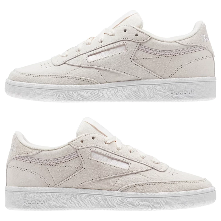 Zapatillas Reebok Club C 85 Trim Nubuck Mujer Rosas Blancas Gris | 384027TBZ